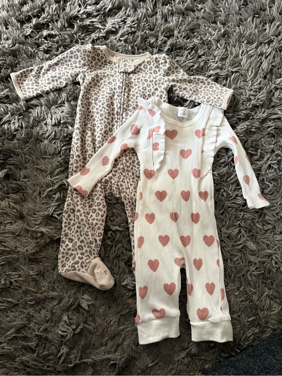 Carter's Other - Carter's Cream Ribbed One-Piece with Pink Hearts and Ruffle Shoulders
